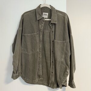 ZARA Womens Olive-Green Denim Shirt Jacket